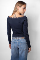 Lace-neck T-shirt