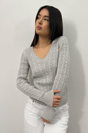 V-neck sweater with cables