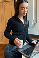 Hooded cable knit cardigan