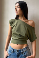 Crop boat neck T-shirt