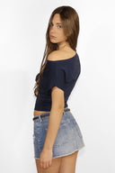 Crop boat neck T-shirt