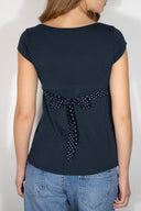 V-neck T-shirt with polka dot ribbon