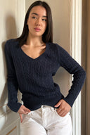 V-neck sweater with cables