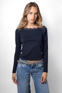 Lace-neck T-shirt
