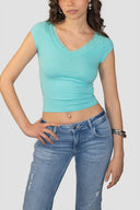 V-neck lace T-shirt